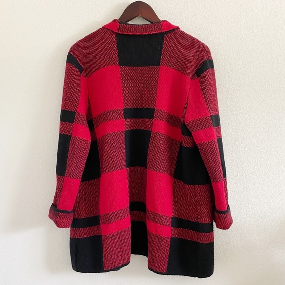 SOLD - Talbots Plaid Cotton Blend Notch Collar Sweater Jacket - Picture 5 of 7